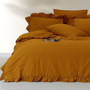 Pościel bawełniana z falbanką 220x200 Stonewashed Exclusive, Mustard, żółta