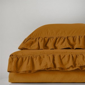 Pościel bawełniana z falbanką 160x200 Stonewashed Exclusive, Mustard, żółta