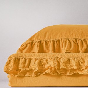 Pościel bawełniana z falbanką 220x200 Stonewashed Exclusive, Limonade, żółta