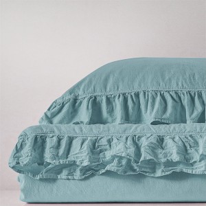 Pościel bawełniana z falbanką 220x200 Stonewashed Exclusive, Mineral Blue, niebieska