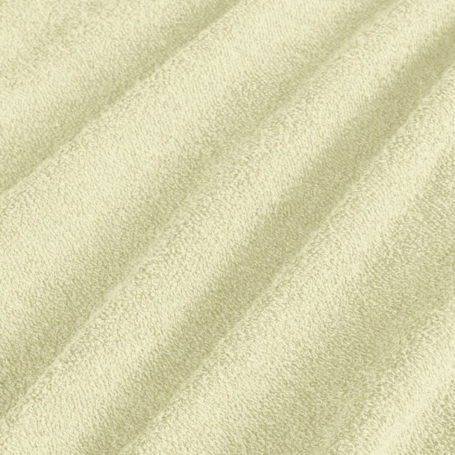 Pościel frotte 200x220 w kolorze kremowym z widoczną teksturą, ukazująca miękką i przyjemną w dotyku dzianinę. Ujęcie z bliska, z detalami faktury materiału i cienkimi prążkami. Tło jednolite, podkreślające kolor i materiał.