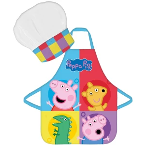 Fartuszek dziecięcy z czapką szefa Świnka Peppa kratka