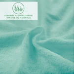 Prześcieradło frotte z gumką 90x200 w kolorze jasnym turkusie, ukazujące fakturę materiału. Zdjęcie w zbliżeniu, pokazujące miękką powierzchnię i strukturę dzianiny, z napisem informacyjnym w lewym górnym rogu. Tło jednolite.