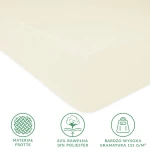 Prześcieradło frotte z gumką 120x200 w kolorze ecru, widoczne z góry, leżące na płaskiej powierzchni. Materiał o teksturze frotte, zawiera 82% bawełny i 18% poliestru. Wysoka gramatura 155 g/m², gumka zapewniająca dopasowanie.