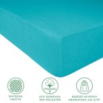Prześcieradło frotte z gumką 160x200 w kolorze turkusowym, leżące na jednolitym tle. Wykonane z 82% bawełny i 18% poliestru, z wysoką gramaturą 155 g/m². Widoczne delikatne, teksturowane wykończenie materiału.