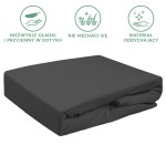 Prześcieradło frotte z gumką o wymiarach 200x220 w kolorze antracytowym, leżące na płaskiej powierzchni, z widoczną fakturą materiału. Złożone i wygładzone, brak dekoracji oraz widocznych napisów. Tło proste, jednolite.
