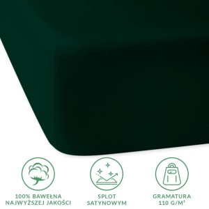 Prześcieradło satynowe z gumką 140x200 kolor butelkowa zieleń