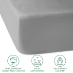 Prześcieradło satynowe w kolorze popielatym, rozmiar 180x200 cm, wykonane z 100% bawełny. Produkt z gumką, prezentujący gładką, błyszczącą fakturę, idealne do sypialni. Gramatura 110 g/m².