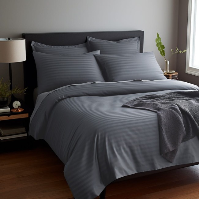  Elegancka stylowa ekskluzywna szara pościel satynowa 220x200 cm w delikatne pasy 