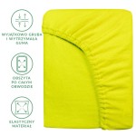 Prześcieradło frotte z gumką 60x120 w intensywnym kolorze limonki, wykonane z elastycznego materiału, z grubą gumą obszytą po całym obwodzie. Widok frontalny, zbliżenie na fakturę dzianiny i detale wykończeń.