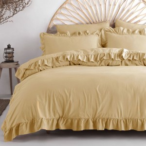 Pościel bawełniana z falbanką 160x200 Stonewashed Exclusive, Soybean, kremowa