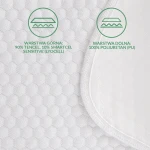 Ochraniacz na materac 200x220 cm, pikowany, w kolorze białym. Wierzchnia warstwa z 90% Tencelu i 10% Smartcel Sensitive, dolna warstwa z 100% poliuretanu. Widoczna struktura w kształcie sześciokątów.