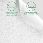 Ochraniacz na materac 200x220 w kolorze białym z widoczną strukturą materiału. Przedstawiony z boku, z podkreśloną fakturą górnej warstwy wykonanej z 80% bawełny i 20% poliestru oraz dolnej warstwy z 100% poliuretanu. Na jasnym tle.