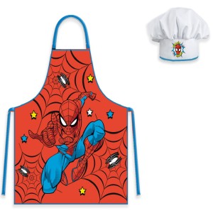 Fartuszek kuchenny dziecięcy 45x50 Spiderman czerwony + czapka kucharska