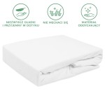 Prześcieradło frotte z gumką w kolorze białym o wymiarach 180x200, leżące w złożonej pozycji. Materiał teksturowany, gładki w dotyku, zapewniający komfort.