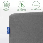 Szare prześcieradło jersey z gumką o wymiarach 180x200 cm, wykonane z materiału, który nie wymaga prasowania i nie gniecie się. Widoczna metka z logo DARYMEX. Produkt leży na jednolitym tle.