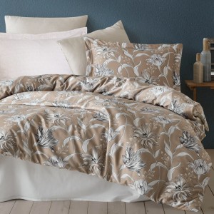 Pościel satyna bawełniana 220x200 Luxury Premium Vitale brązowa w kwiaty