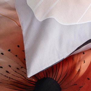 Pościel satyna bawełniana 140x200 Satynlove Premium szara z pomarańczowymi kwiatami