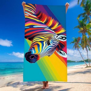 Ręcznik plażowy 100x180 Kolorowa zebra szybkoschnący z mikrofibry duży