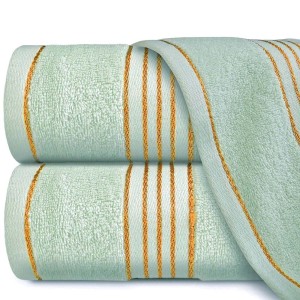 Ręcznik kąpielowy 50x90 cm bawełniany kolor zielony z bordiurą w złote paski 500 g/m2 TIWANO