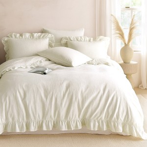 Pościel bawełniana z falbanką 160x200 Stonewashed Exclusive, Snow White, biała
