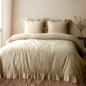 Pościel bawełniana z falbanką 220x200 Stonewashed Exclusive, Akdeniz Cream, kremowa