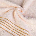 Komplet ręczników z bawełny w eco pudełku krem i ciemny turkus z bordiurą w złote paski 500 g/m2 TIWANO 4 kpl.