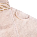 Komplet ręczników z bawełny w eco pudełku krem i jasny zielony z bordiurą w złote paski 500 g/m2 TIWANO 4 kpl.