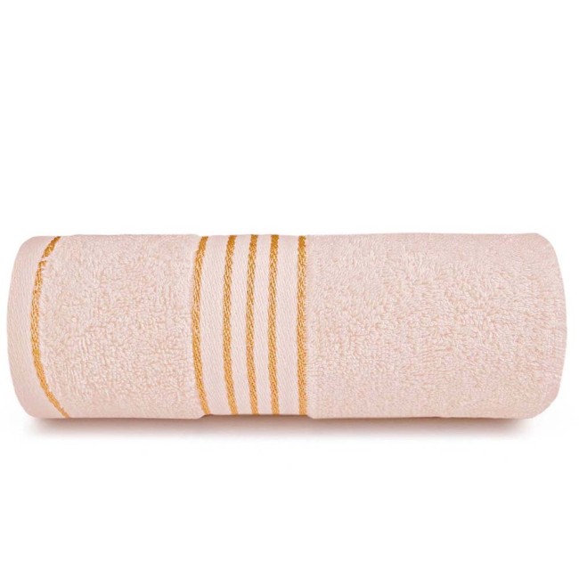 Komplet ręczników z bawełny w eco pudełku krem i szary z bordiurą w złote paski 500 g/m2 TIWANO 4 kpl.
