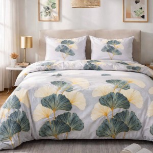 Pościel flanelowa 180x200 Solenne Light szara, liście miłorzębu, Flanelove