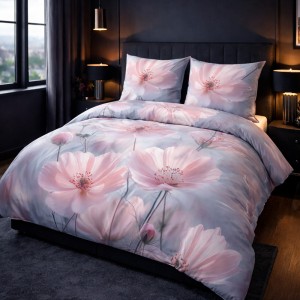 Pościel satyna bawełniana 140x200 Rosabella pastelowe różowe kwiaty, Satynlove Premium