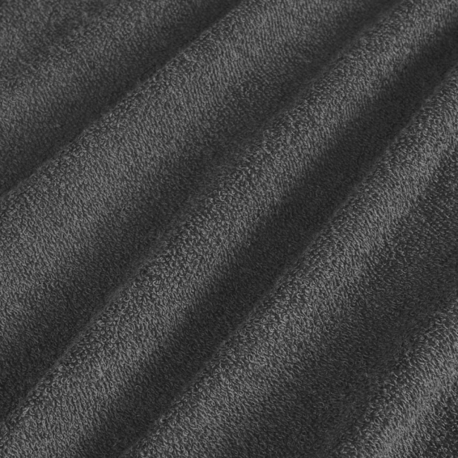 Poszewka frotte 80x80 w kolorze ciemno szarym (antracytowym), wykonana z miękkiego materiału o teksturowanej powierzchni. Ułożona w złożeniu, ukazując fakturę.