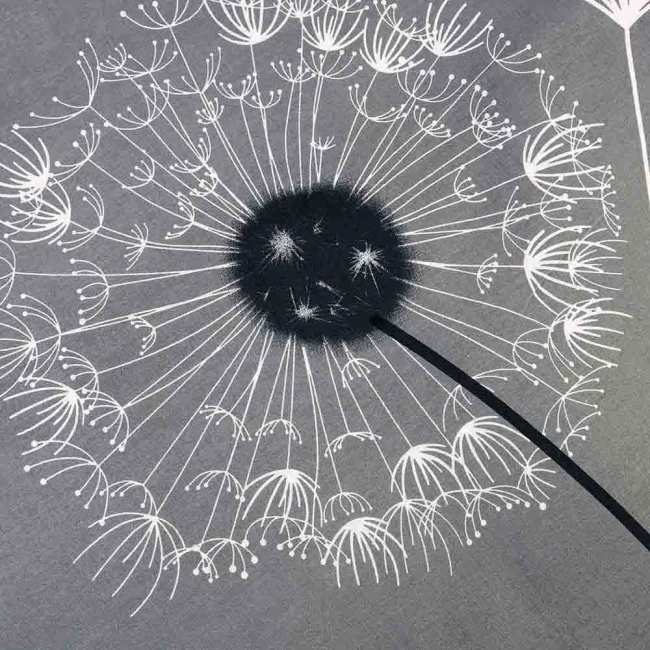 Pościel bawełniana 160x200 Dandelion szara w białe i czarne dmuchawce, Cottonlove