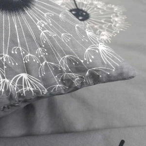 Pościel bawełniana 220x200 Dandelion szara w białe i czarne dmuchawce, Cottonlove