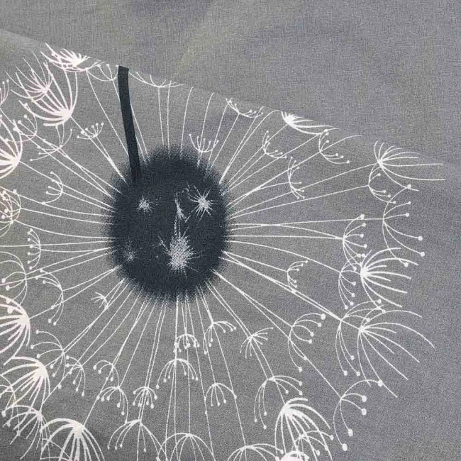 Pościel bawełniana 220x200 Dandelion szara w białe i czarne dmuchawce, Cottonlove
