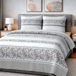 Pościel bawełniana 140x200 Paisley Calm szara i niebieska, Cottonlove