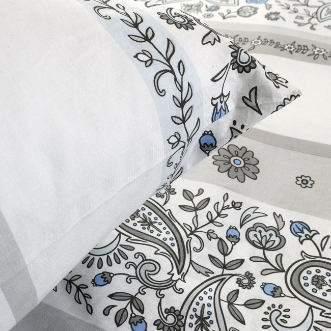 Pościel bawełniana 180x200 Paisley Calm szara i niebieska, Cottonlove