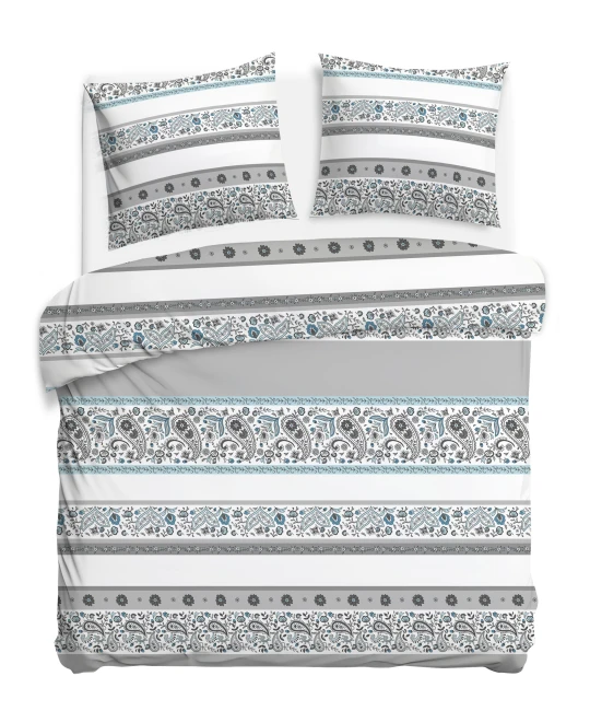 Pościel bawełniana 220x200 Paisley Calm szara i niebieska, Cottonlove