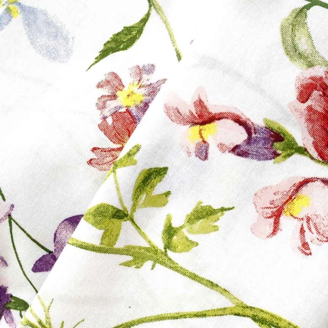 Pościel bawełniana 160x200 Wild Meadow biała w kolorowe kwiaty, Cottonlove