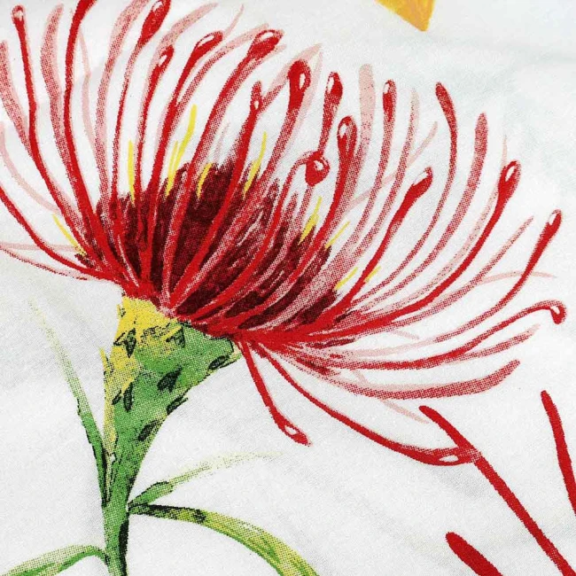 Pościel bawełniana 140x200 Sunny Bloom biała w kolorowe letnie kwiaty, Cottonlove