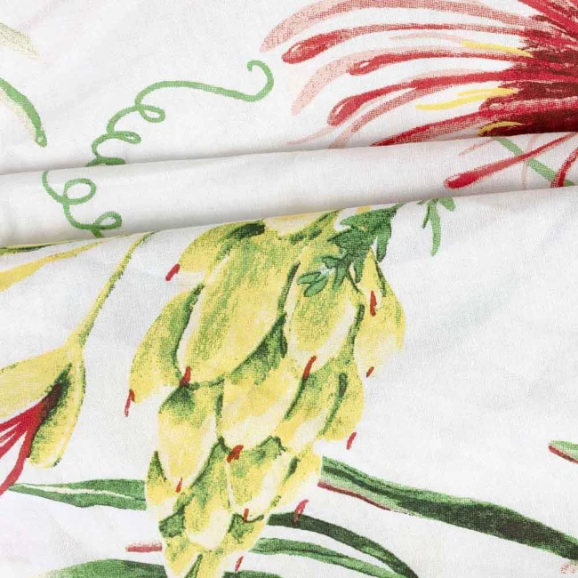 Pościel bawełniana 220x200 Sunny Bloom biała w kolorowe letnie kwiaty, Cottonlove