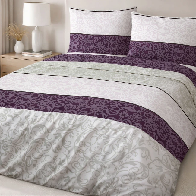  Elegancka, delikatna szara i fioletowa pościel w dekoracyjny ornament w 160x200 cm z kolekcji Cottonlove 