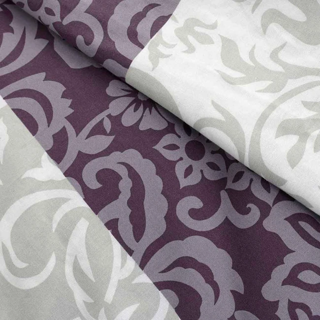 Pościel bawełniana 160x200 Royal Harmony w ornament, fioletowa i szara, Cottonlove