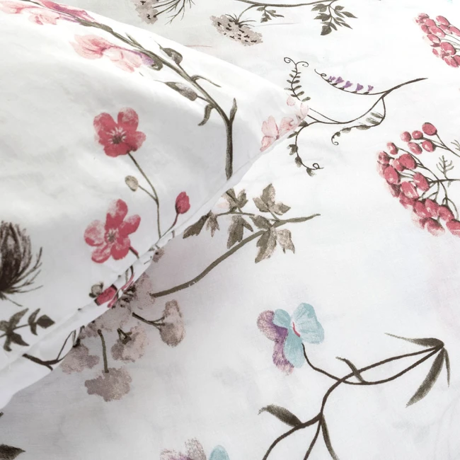 Pościel bawełniana 160x200 Soft Meadow biała w kolorowe wiosenne kwiaty, Cottonlove
