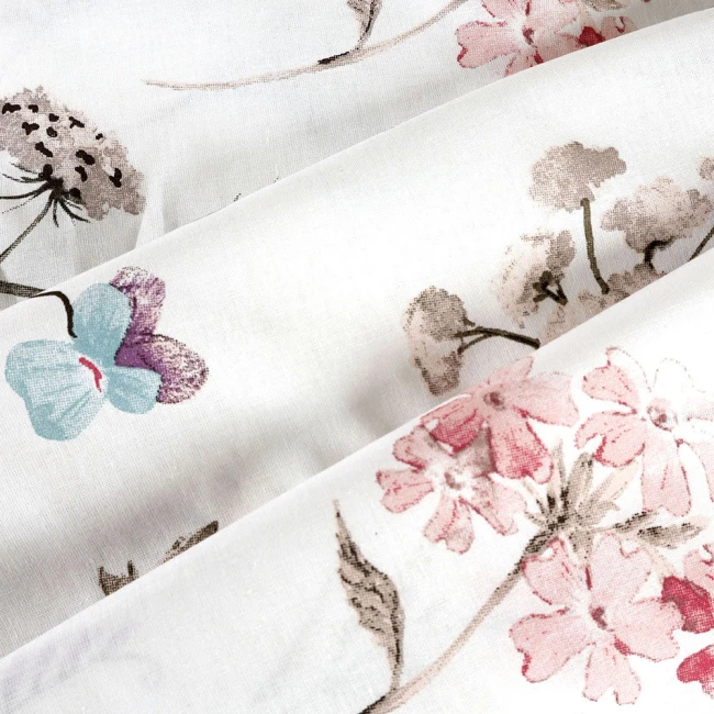 Pościel bawełniana 160x200 Soft Meadow biała w kolorowe wiosenne kwiaty, Cottonlove