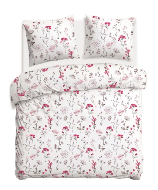 Pościel bawełniana 180x200 Soft Meadow biała w kolorowe wiosenne kwiaty, Cottonlove