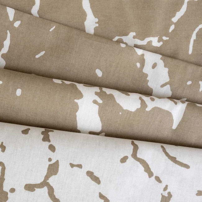 Pościel bawełniana 160x200 Mercer Beige beżowa i biała w dekoracyjny wzór, Cottonlove Exclusive