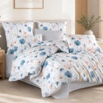 Pościel bawełniana 200x220 Romance biała w niebieskie i pomarańczowe kwiaty, Cottonlove Exclusive