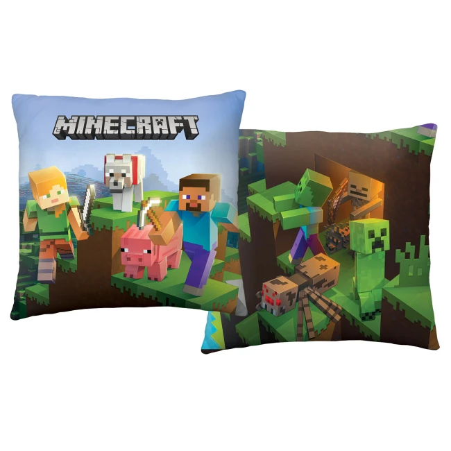  Dwustronna poduszka Minecraft w zielono-niebieskiej kolorystyce z postaciami i potworami z gry 