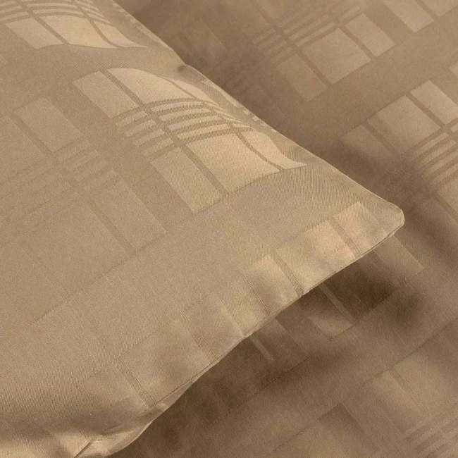 Pościel satyna bawełniana 160x200 Exclusive Marsela Light Brown, brązowa w kratkę